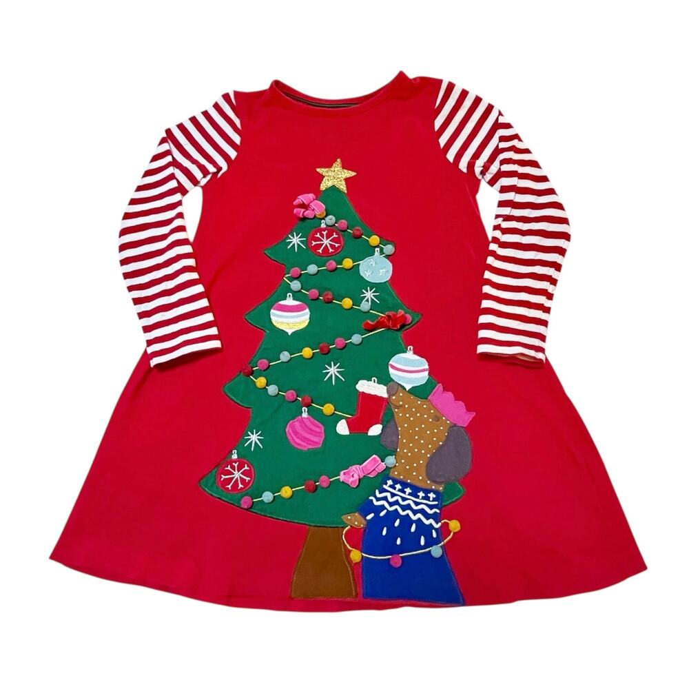 Mini Boden Holiday Christmas Tree Appliqué Tunic Dress Size 6/7